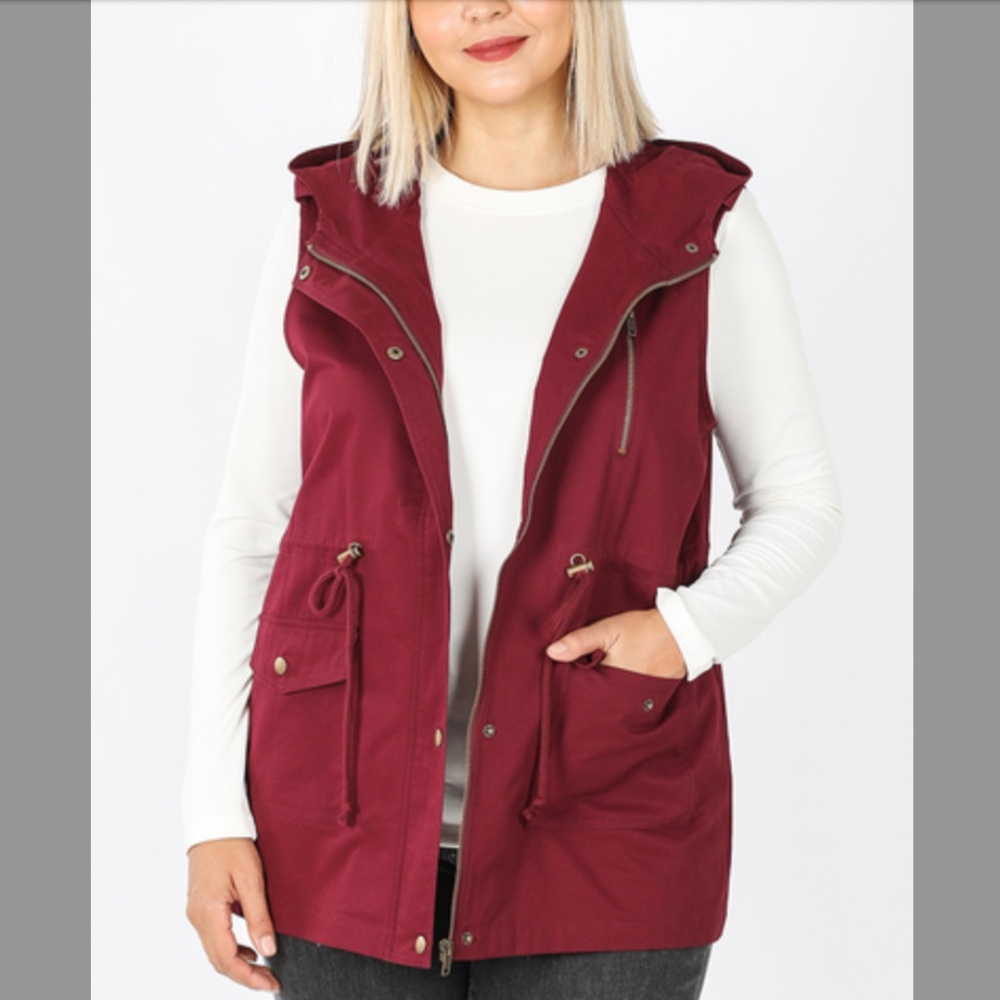 Drawstring Military Hoodie Vest